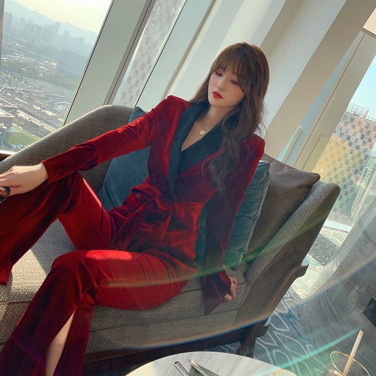 Ladies velvet two-piece suit