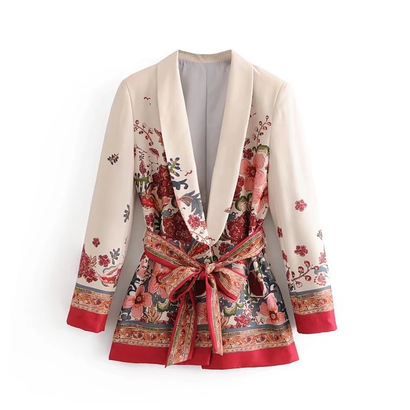 Women's floral jacket + wide leg pants suit