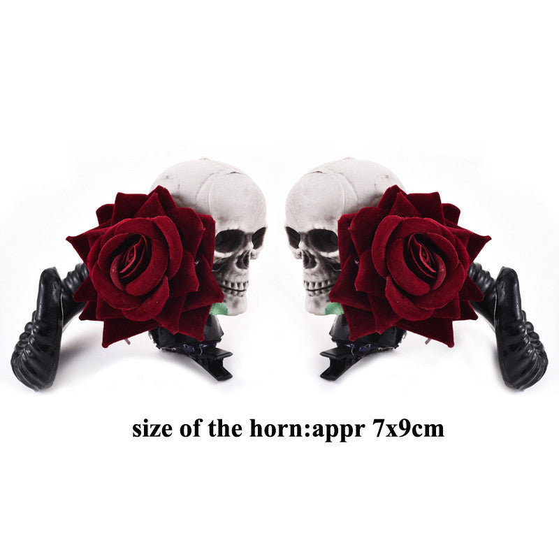 Rose skull horn hairpin