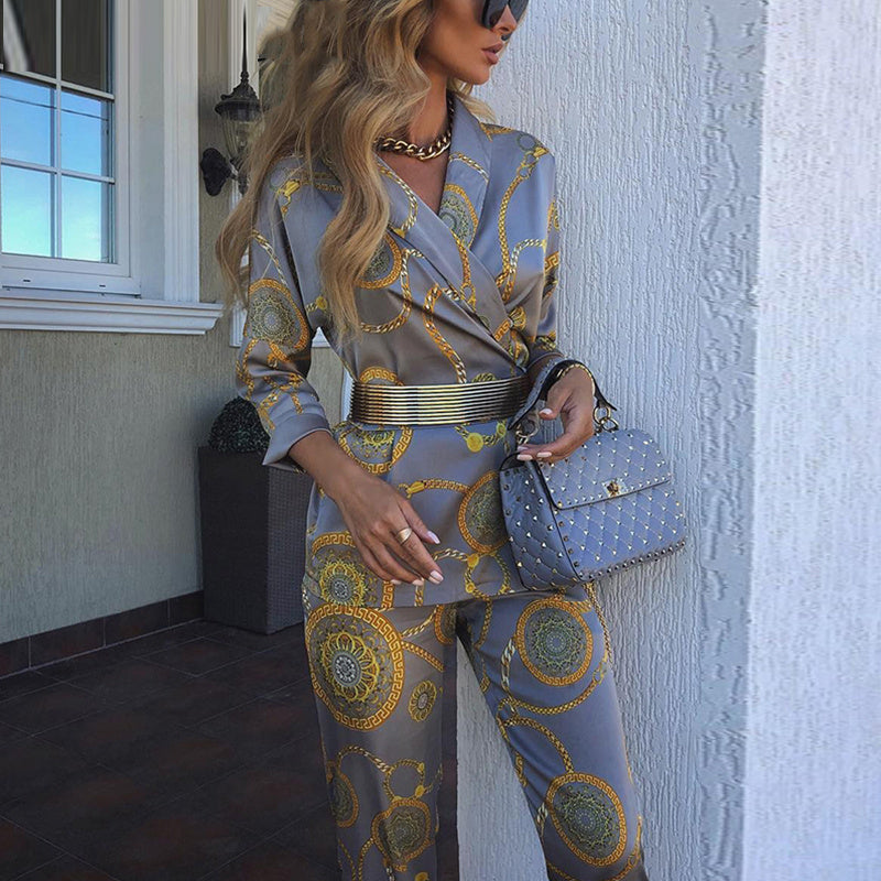 Printed lace suit two-piece suit