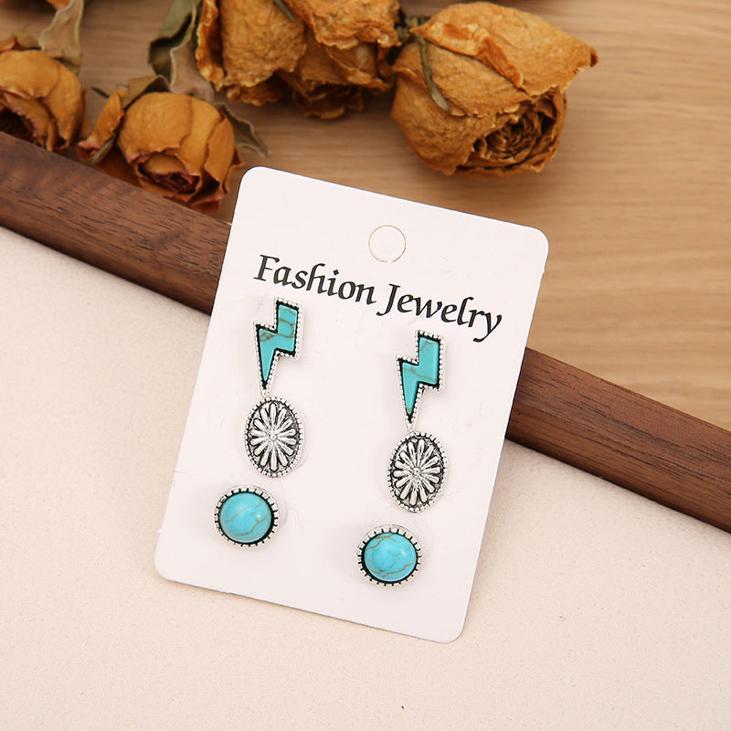 3 Piece Artificial Turquoise Stud Earrings