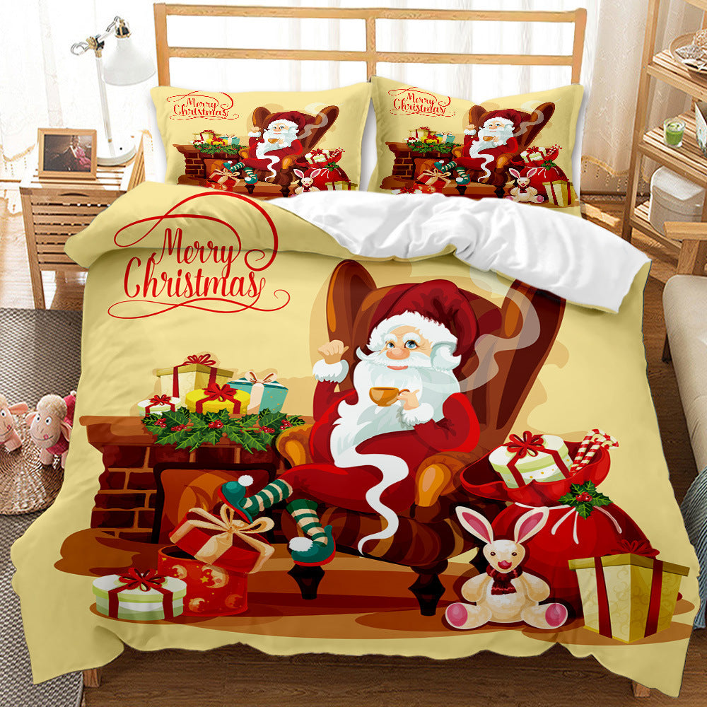 Christmas 3D Digital Print Ground Bedding Three-piece Set