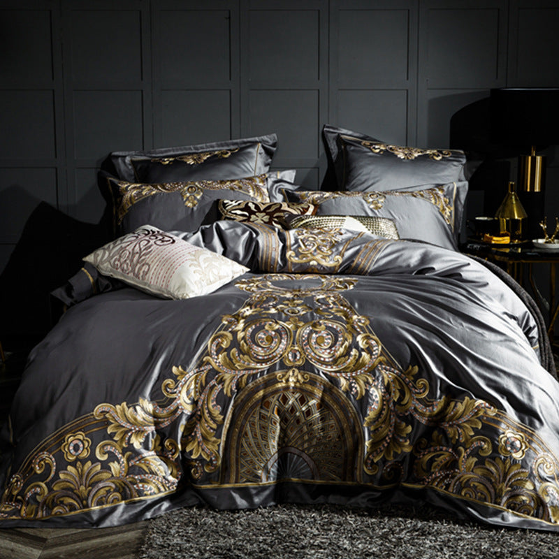 Four-piece embroidered bed set