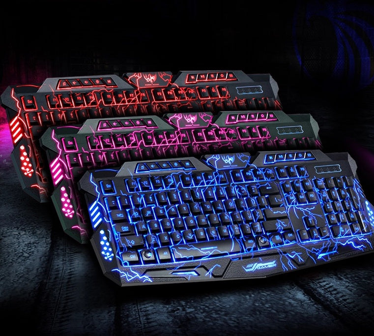 Tricolor backlight wired gaming keyboard set