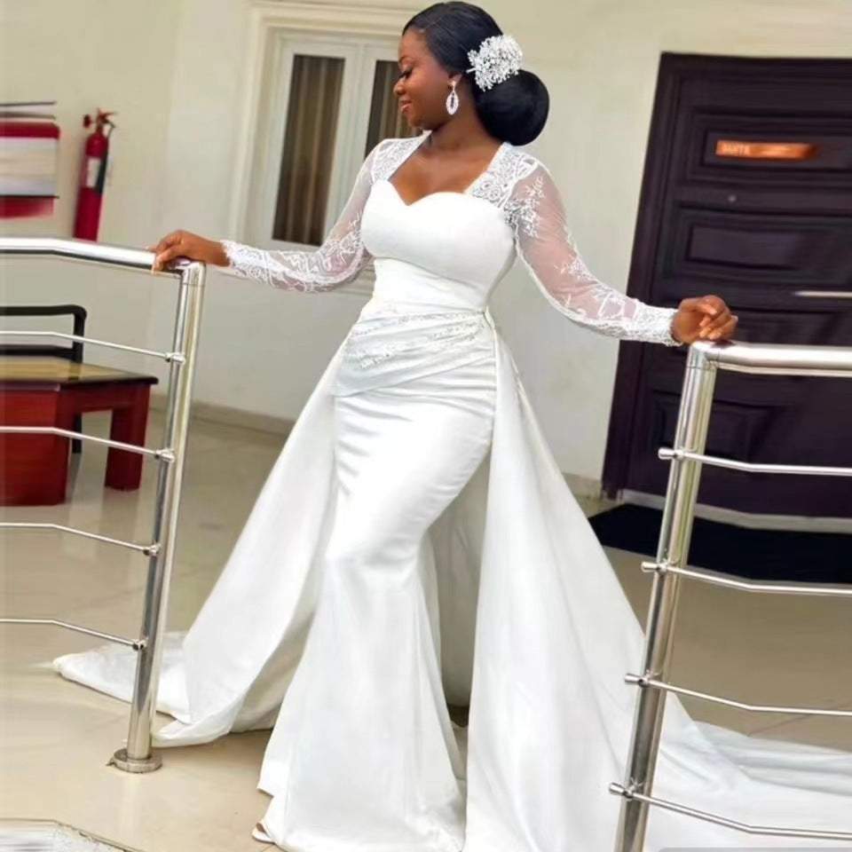 Slim High Waist White Satin Wedding Dress