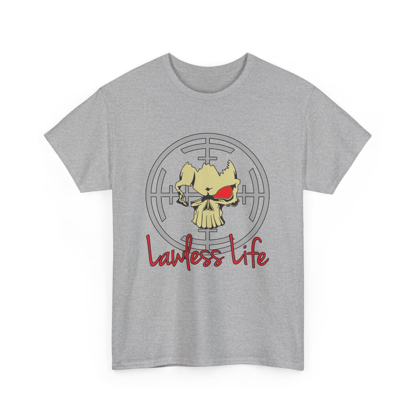 Lawless Life Skull Sight. Heavy Cotton T-Shirt