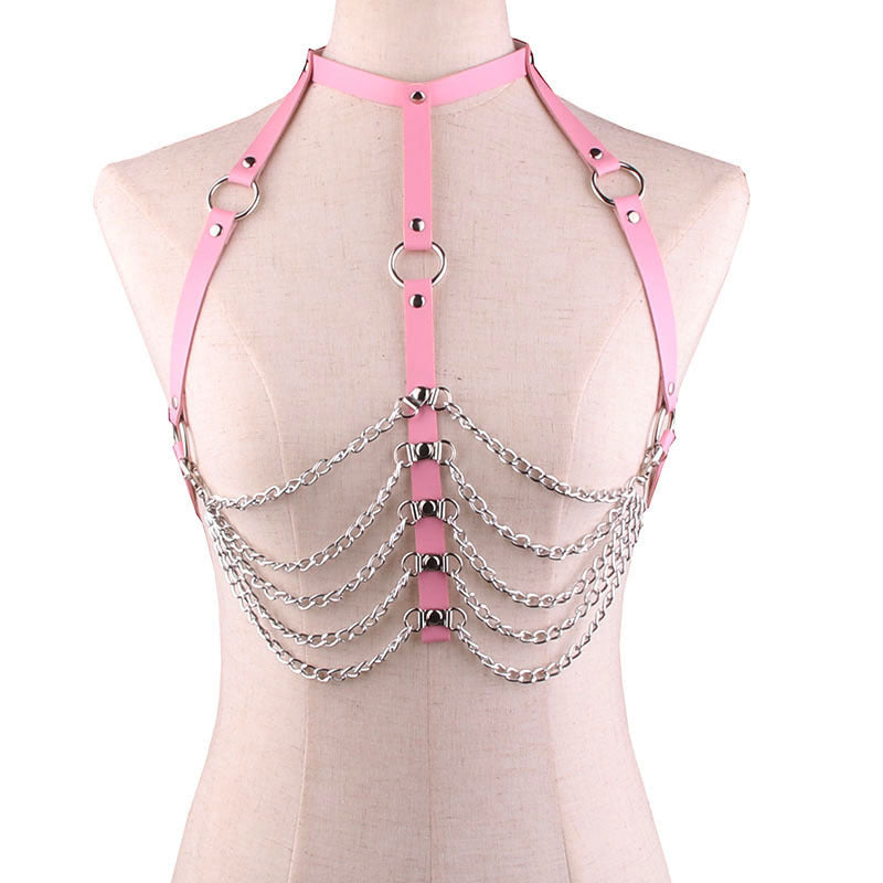 Leather collar body chain