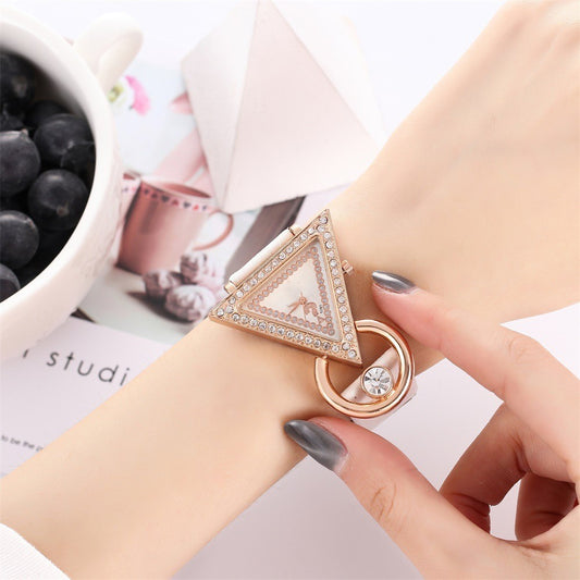 Triangle Diamond Set Metal Dial Watch