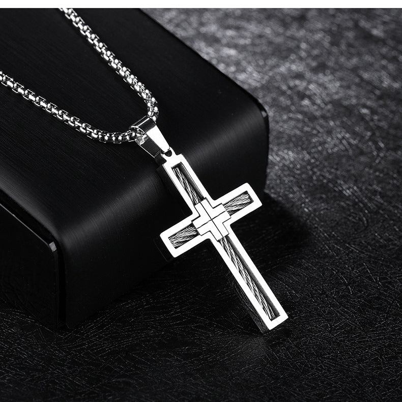 Titanium Steel Wire Cross Necklace