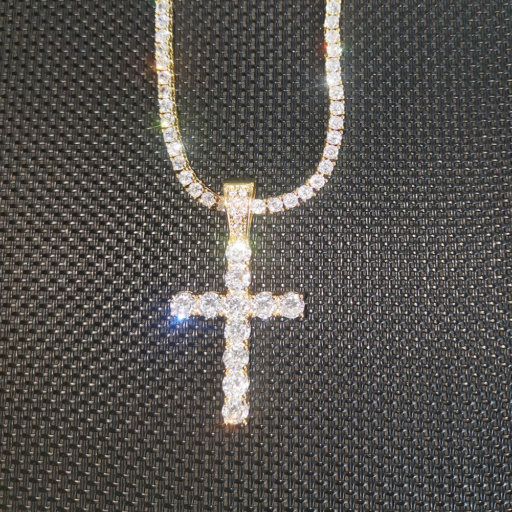 Inlaid Zircon Cross Pendant Necklace