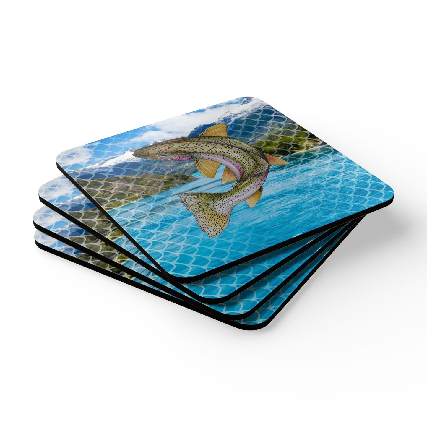 Rainbow Trout. Corkwood Coaster Set