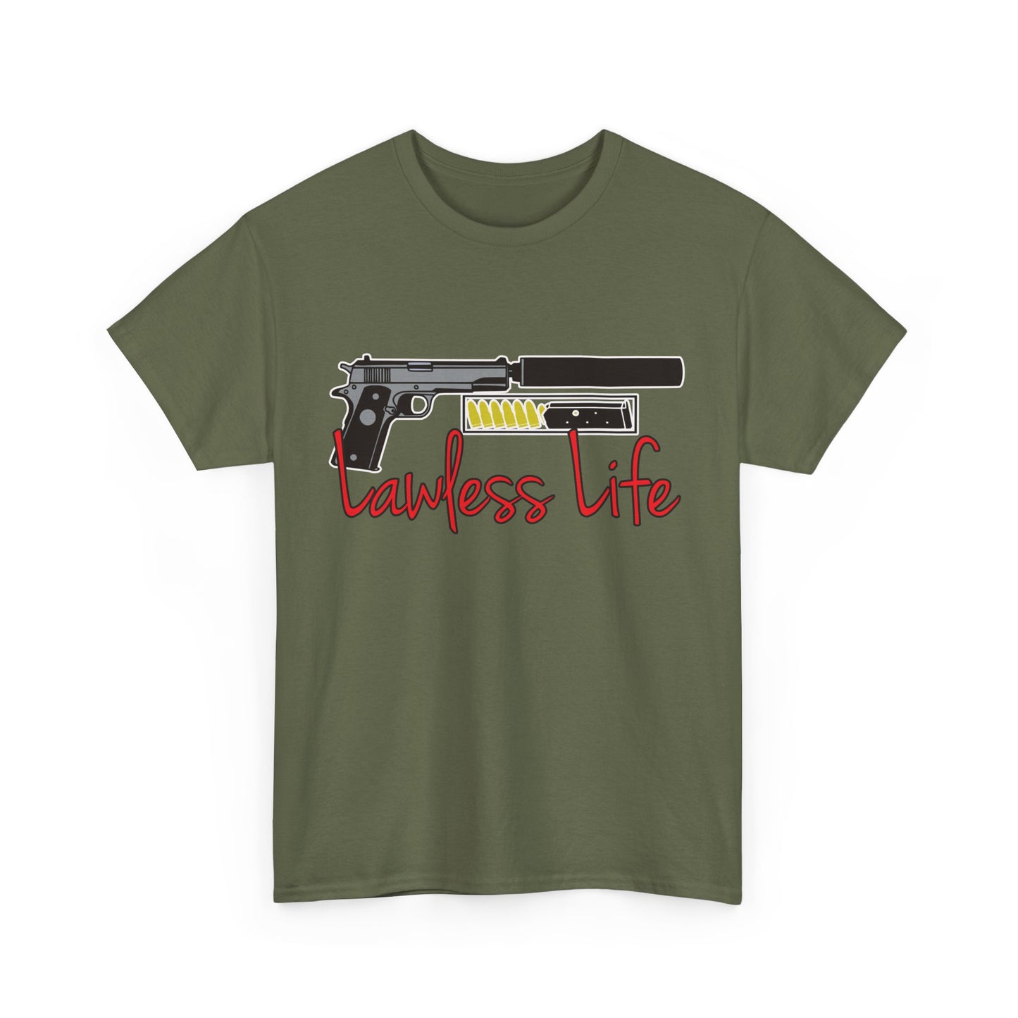 Lawless Life Silencer Pistol. Heavy Cotton T-Shirt