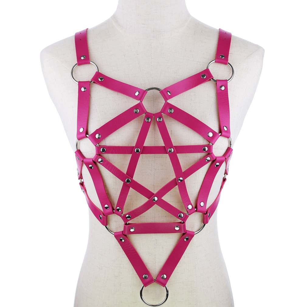 Pentagram leather body harness