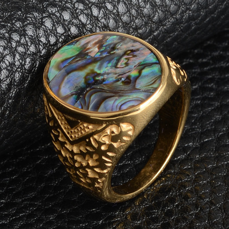 Men's Titanium Steel Abalone Shell Ring