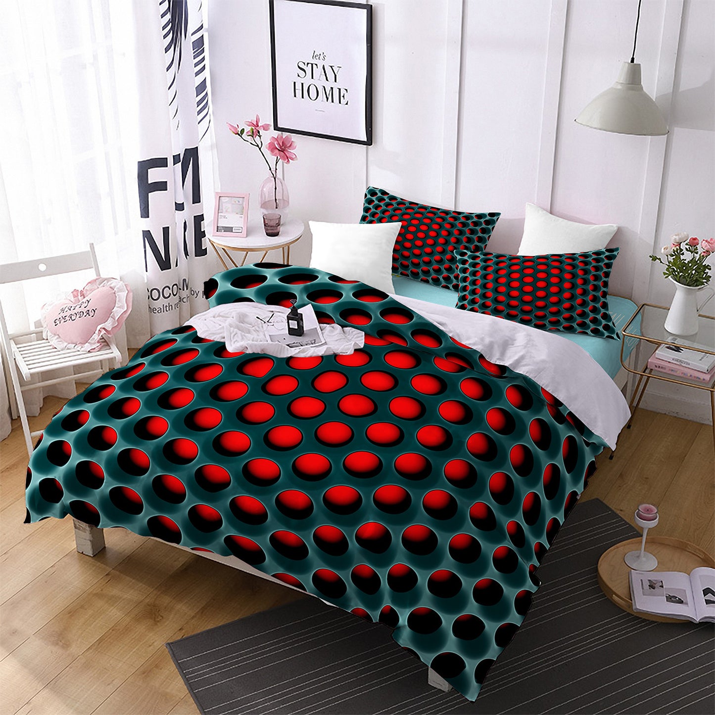 Three-piece honeycomb duvet cover