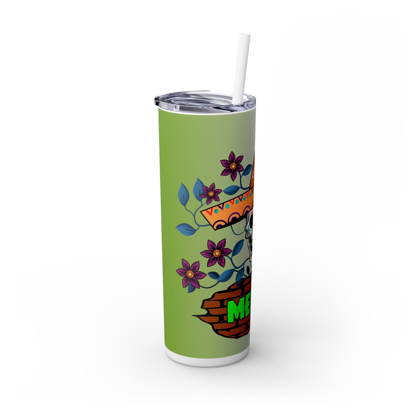 Mexico, Skull. 20oz Skinny Tumbler with Straw