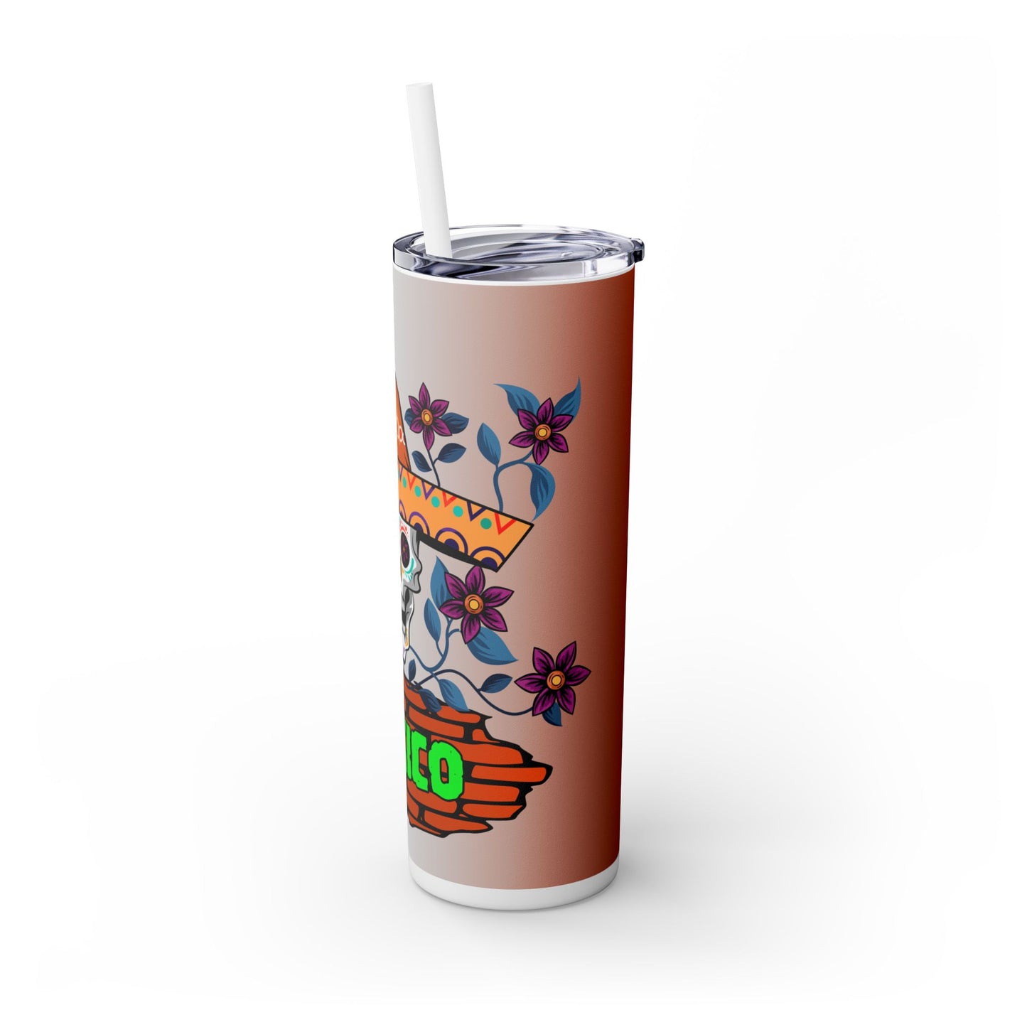 Mexico, Skull. 20oz Skinny Tumbler with Straw