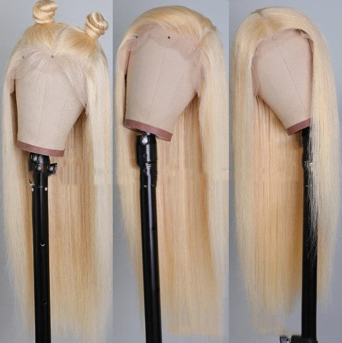 Mid-length Straight Light Gold Warm Silk Wig