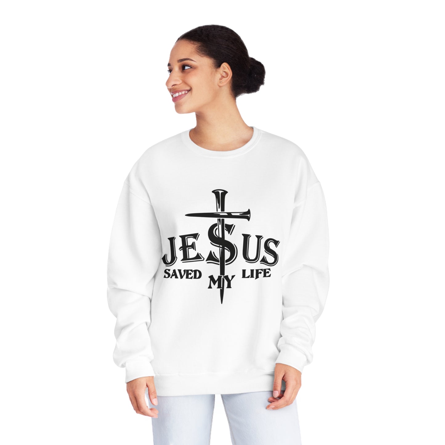 Jesus Saved My Life, Unisex NuBlend® Crewneck Sweatshirt