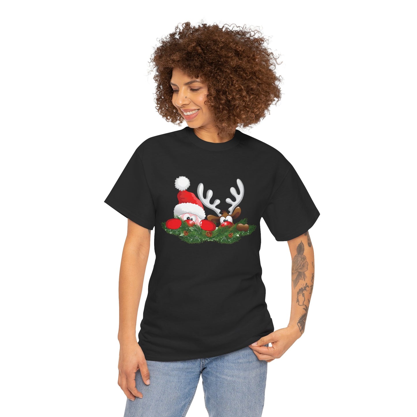 Peeking Santa. Heavy Cotton T-Shirt