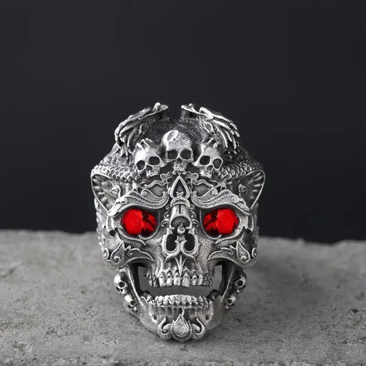 Men's Skull Ring, Red Eyes