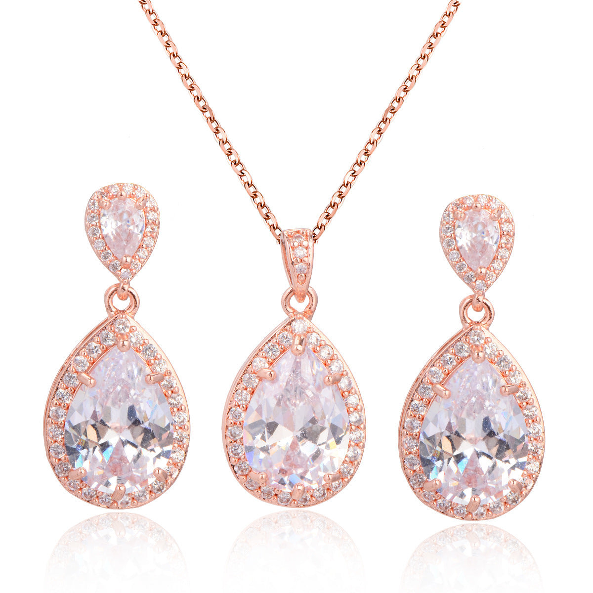 Zircon Water Drop Necklace Set