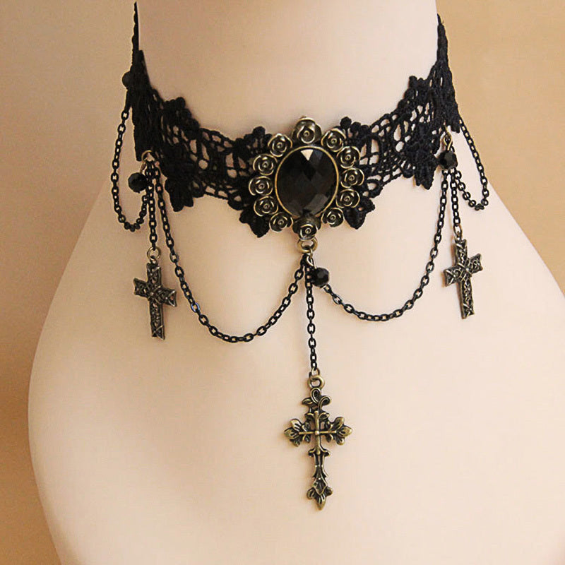 Gothic Lace Cross Necklace