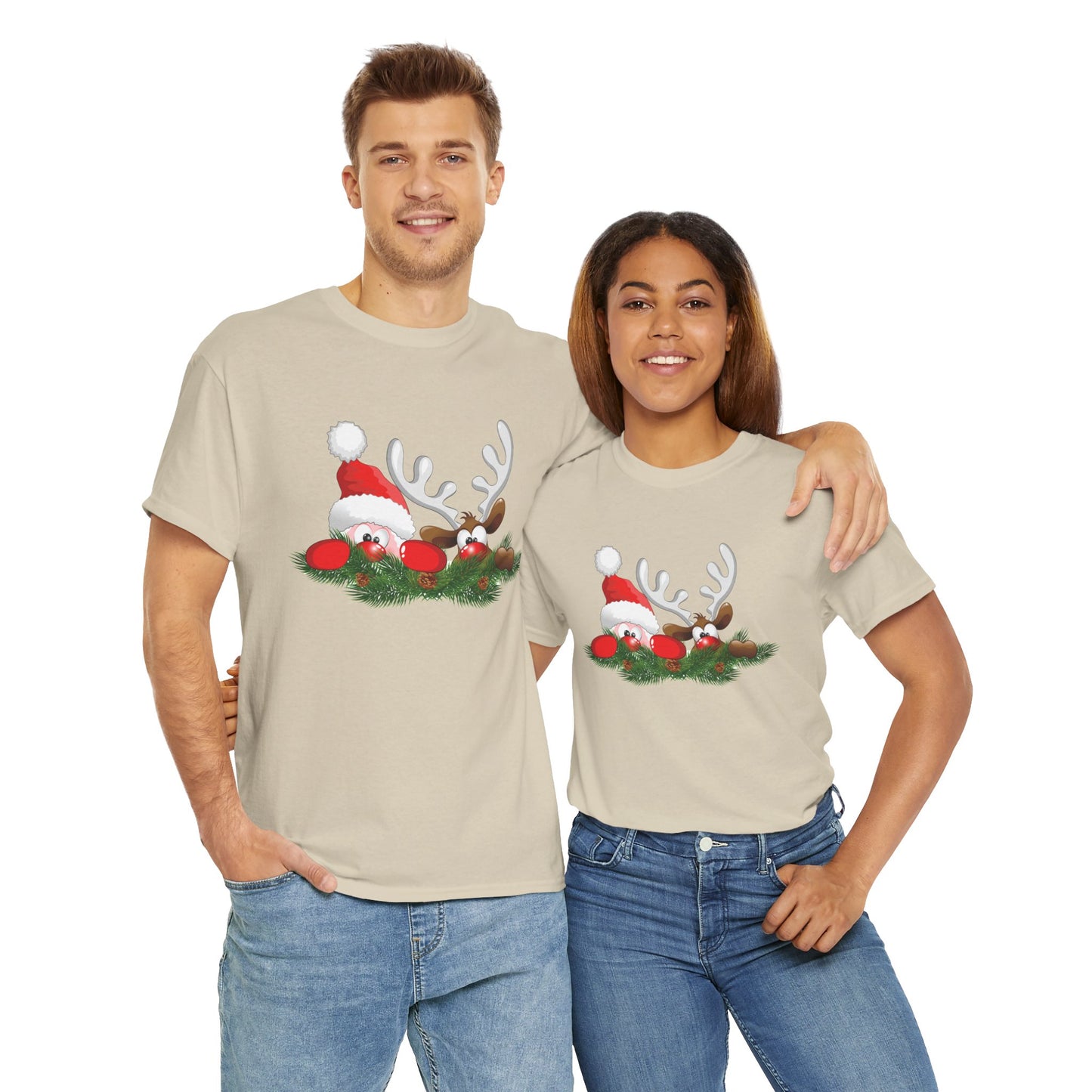 Peeking Santa. Heavy Cotton T-Shirt