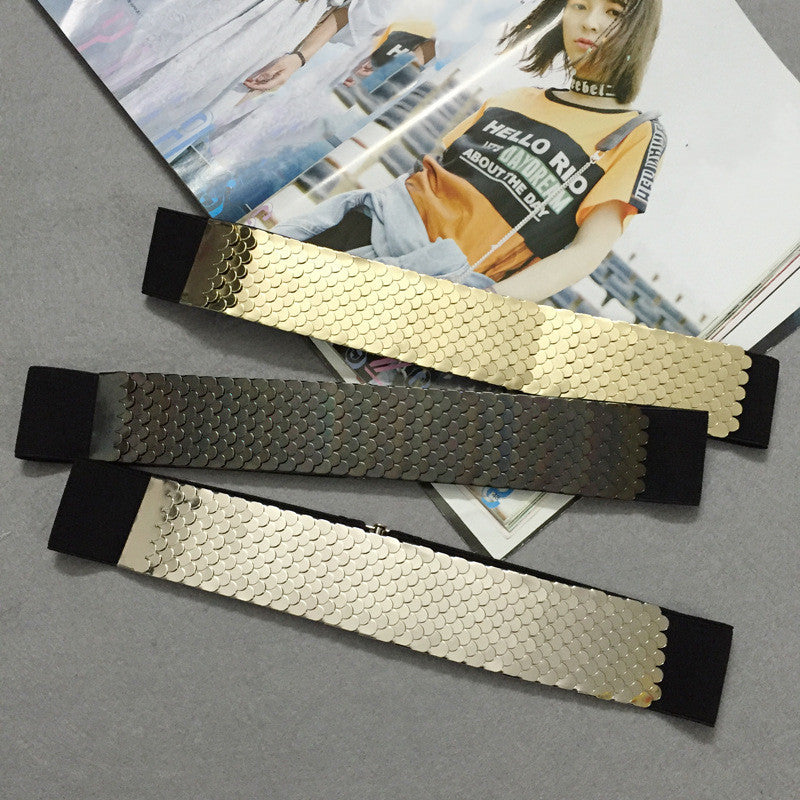 Metal Decorative Scales Stitching Belt