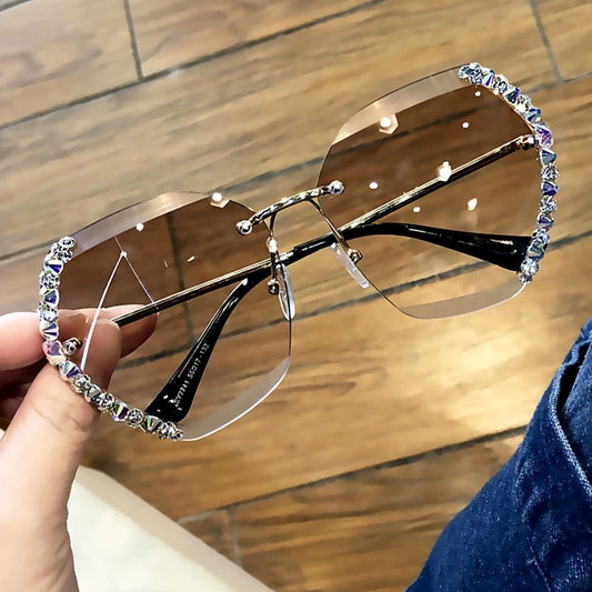 Rimless Diamond-Studded Polygonal Sunglasses