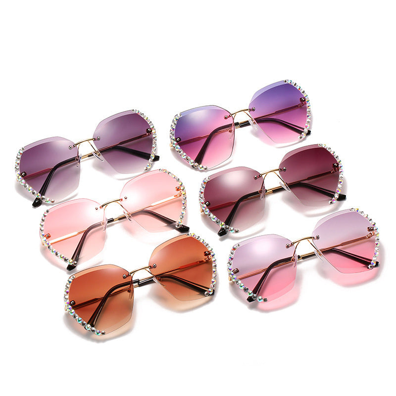 Rimless Diamond-Studded Polygonal Sunglasses