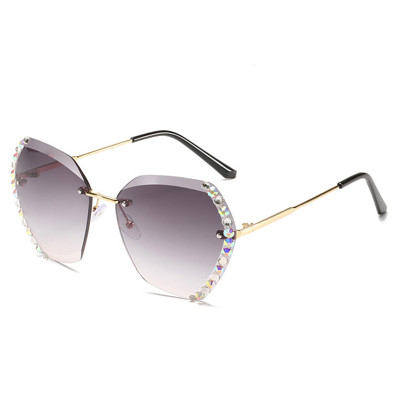 Rimless Diamond-Studded Polygonal Sunglasses