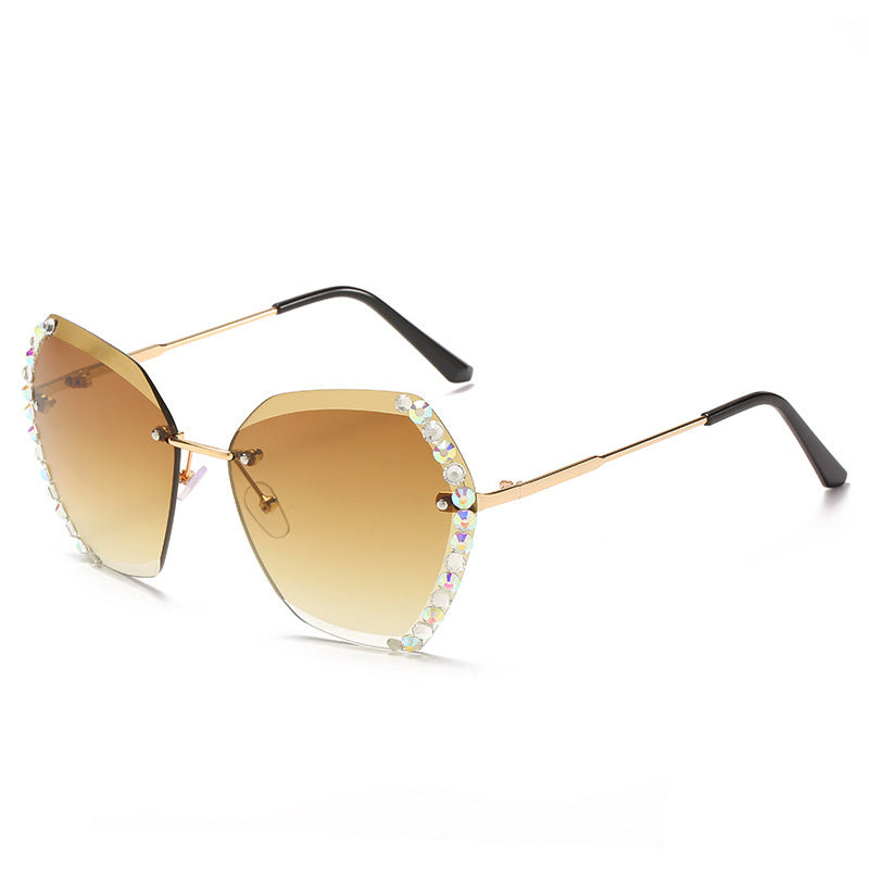 Rimless Diamond-Studded Polygonal Sunglasses