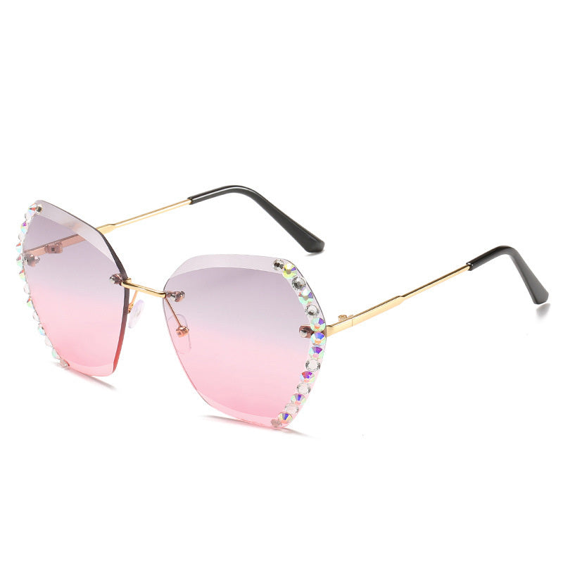 Rimless Diamond-Studded Polygonal Sunglasses