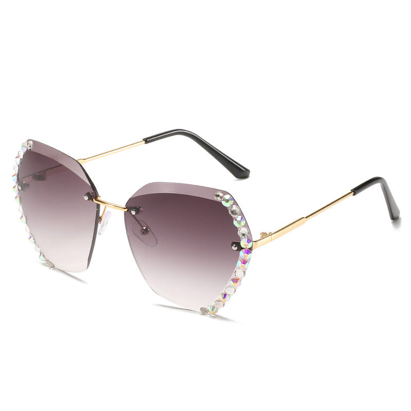 Rimless Diamond-Studded Polygonal Sunglasses