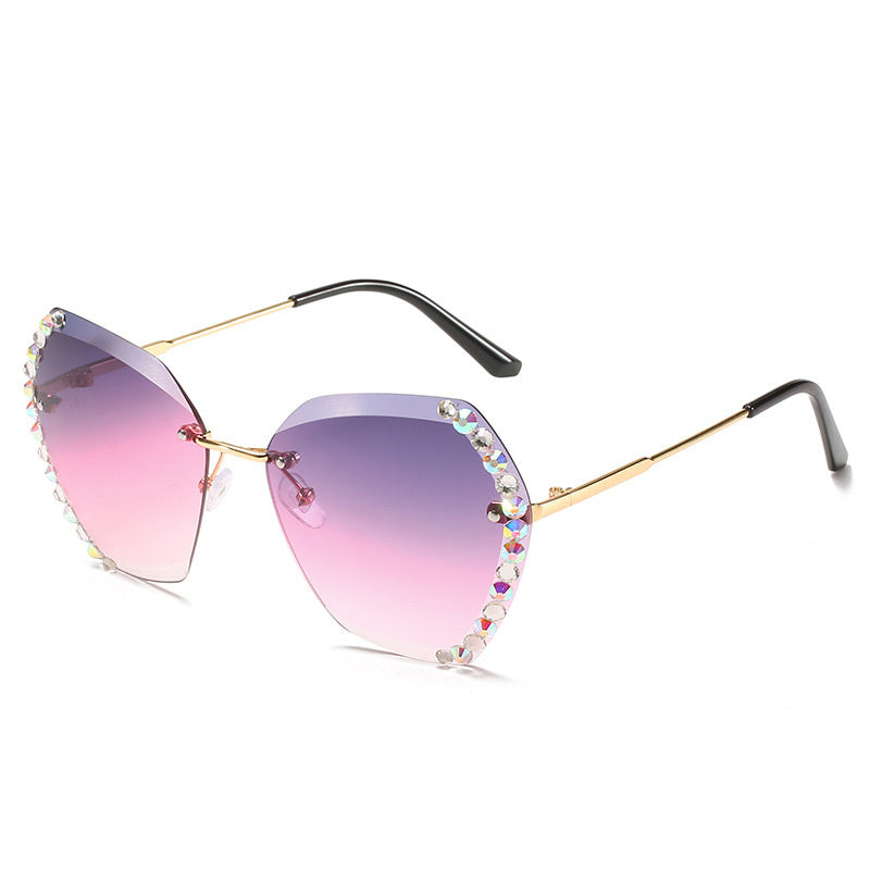 Rimless Diamond-Studded Polygonal Sunglasses