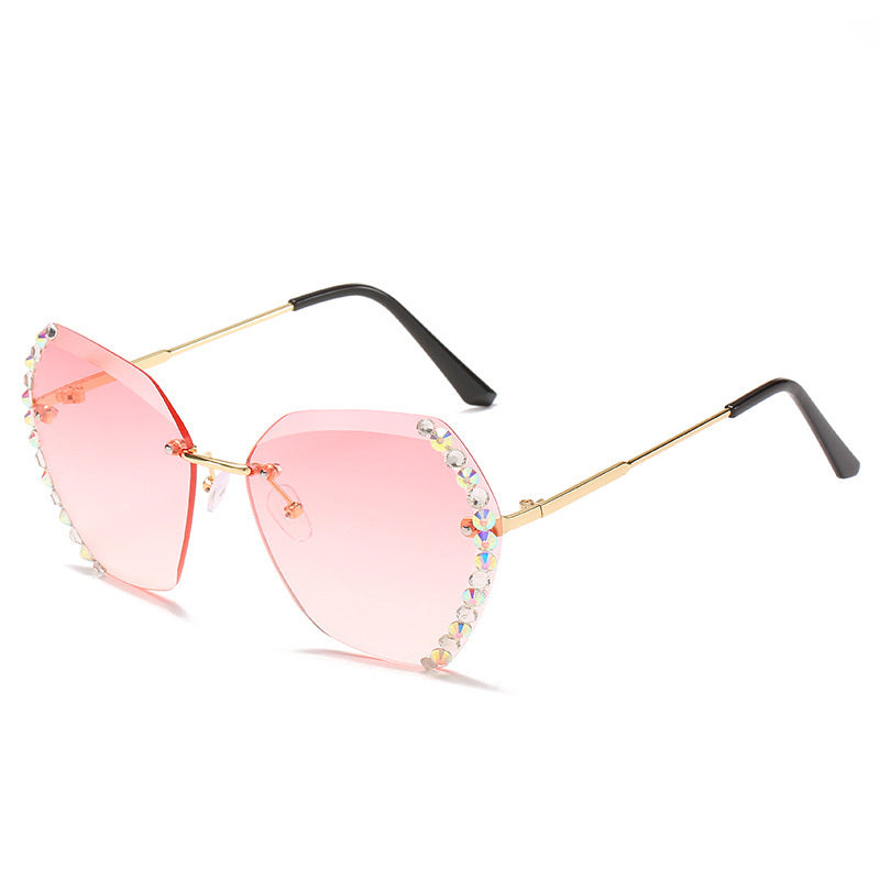 Rimless Diamond-Studded Polygonal Sunglasses