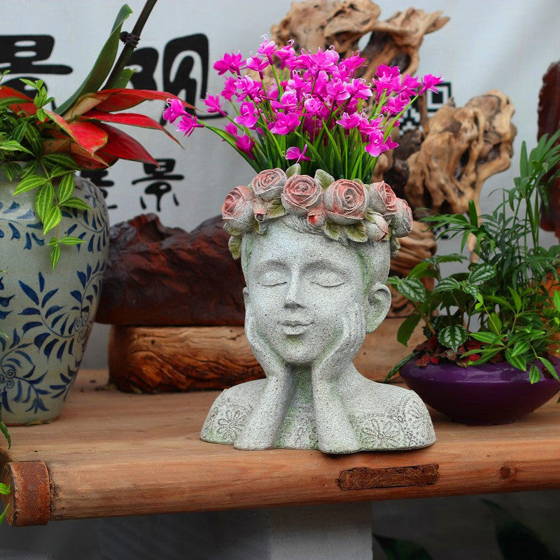 Rose Boy/Girl Resin Flower Pot