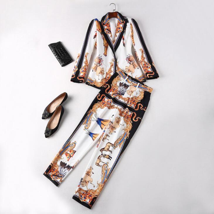 Ladies European Style Fashion Printed Suit