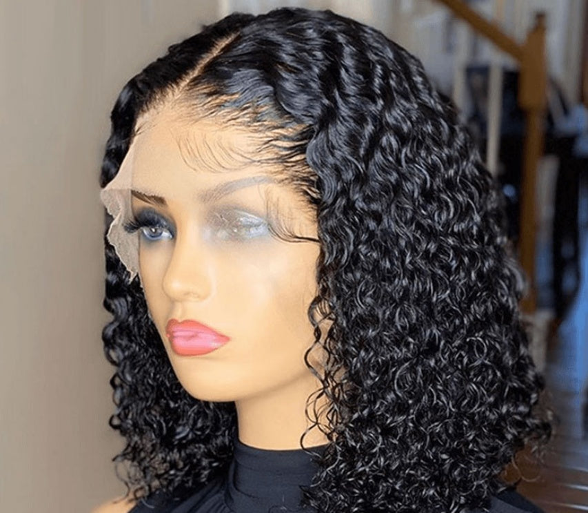 Hand Wound Tube Black Short Curly Hair Chemical Fiber Headgear