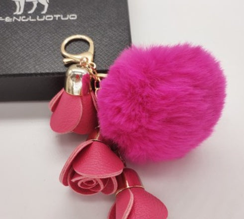 Rose Pompom Keychain