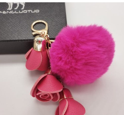 Rose Pompom Keychain