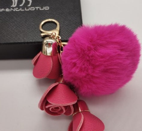 Rose Pompom Keychain