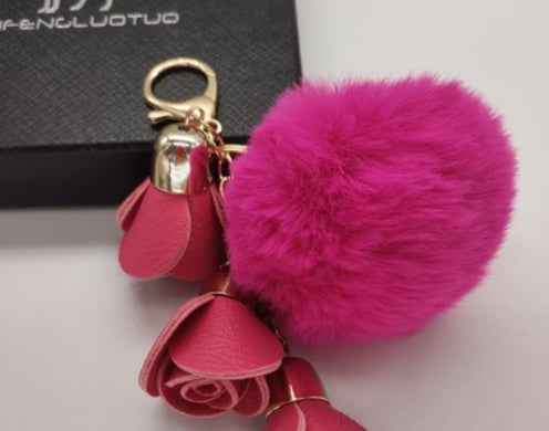 Rose Pompom Keychain