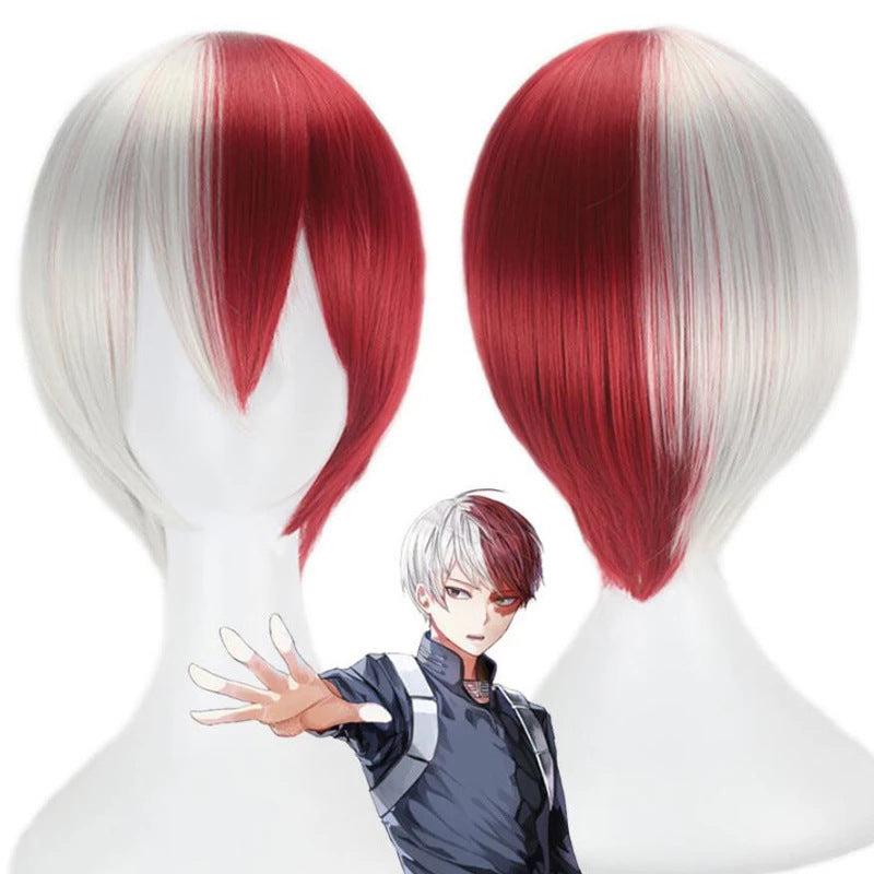 Hero Academia Boom Frozen Red and White Short Hair Style Cos Wig