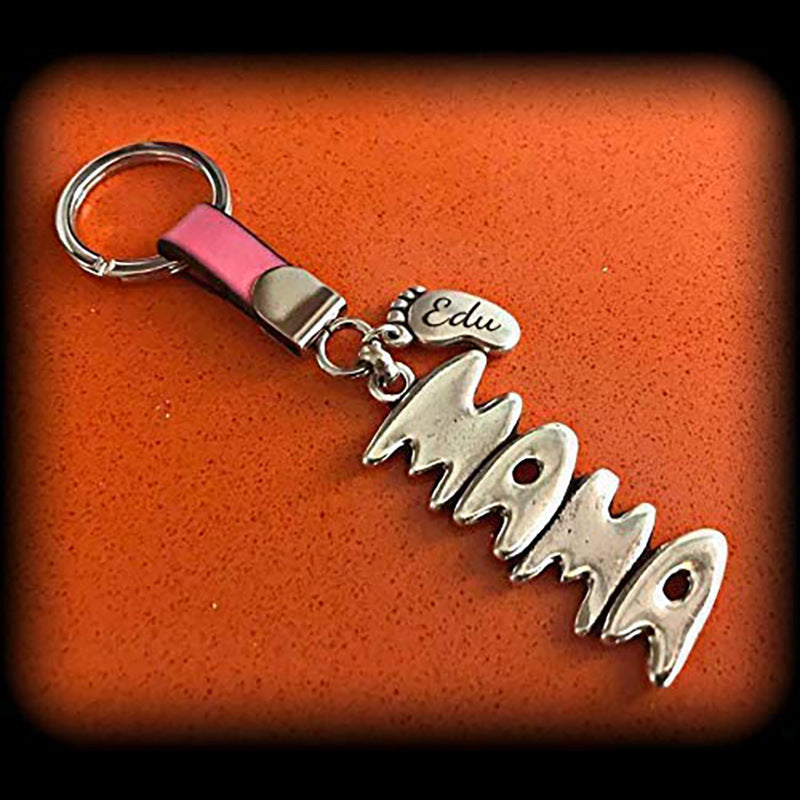 Mama/Papa leather keychain