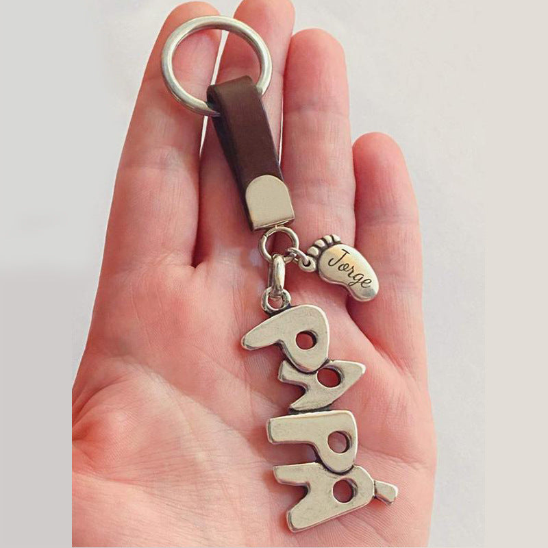 Mama/Papa leather keychain