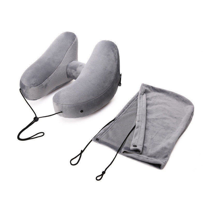 Hooded Travel Pillow H Shaped Inflatable Neck Pillow