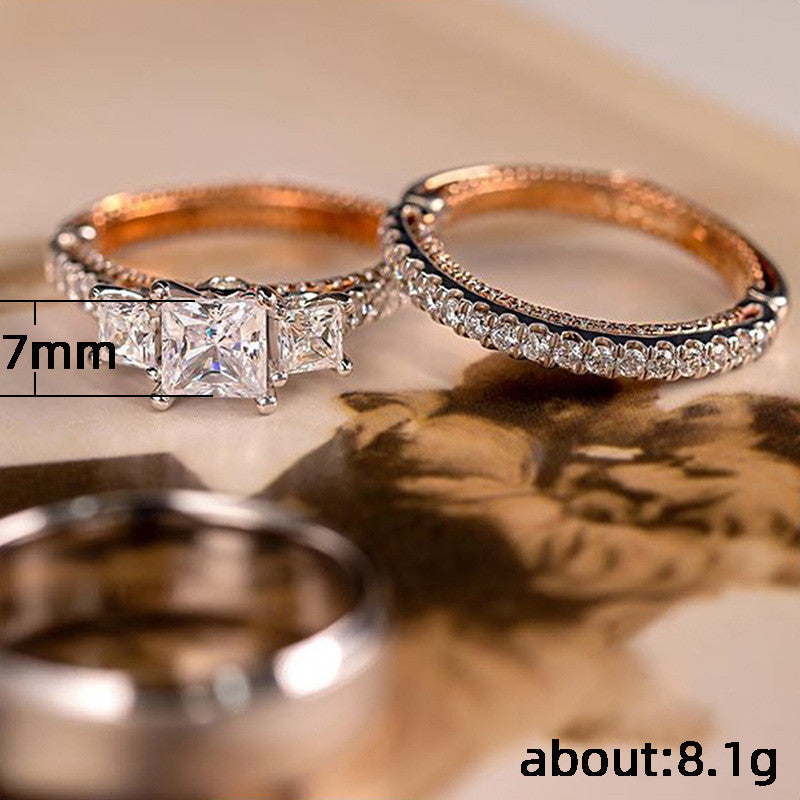 Exquisite Zircon Inlaid Couple Rings