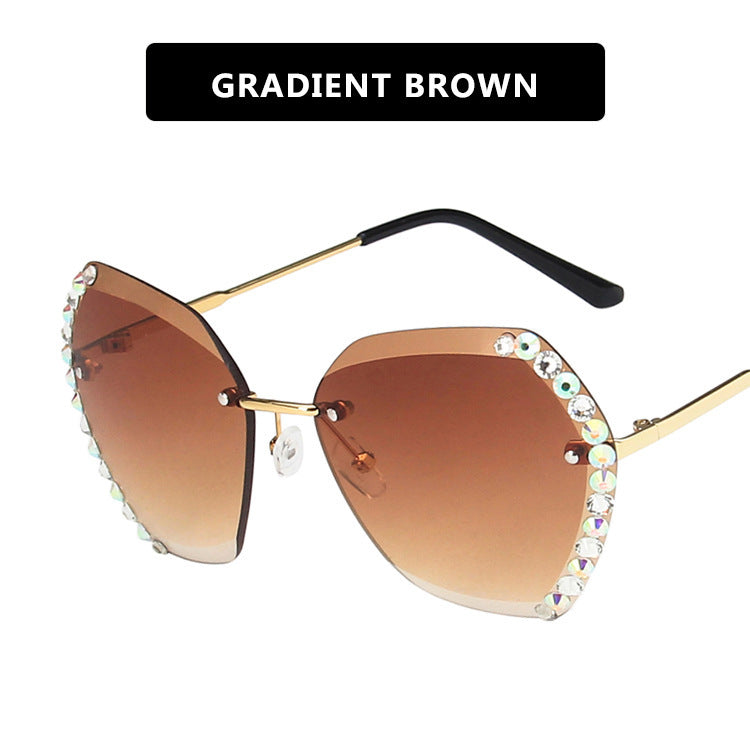 Rimless Diamond-Studded Polygonal Sunglasses